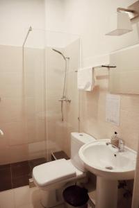 阿巴斯图马尼Abastumani Residence的浴室配有卫生间、盥洗盆和淋浴。
