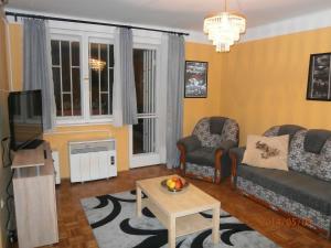布达佩斯高地公寓的客厅配有沙发和桌子