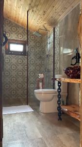 法拉尔雅橄榄园卡巴克酒店的带淋浴、卫生间和盥洗盆的浴室