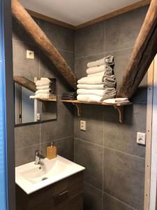 GraftB&B De Pauw - Country Home Cooking的浴室配有盥洗盆、镜子和毛巾