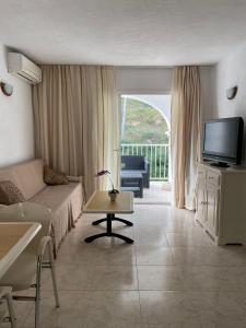 卡拉隆加Apartamentos Torres Cardona (Playa)的带沙发和电视的客厅