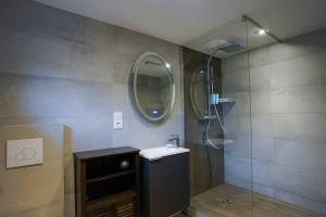 蒙彼利埃Le petit Corum - HH的带淋浴、盥洗盆和镜子的浴室