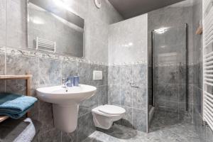 玛丽亚温泉Penzion Bavaria的一间带水槽、卫生间和淋浴的浴室