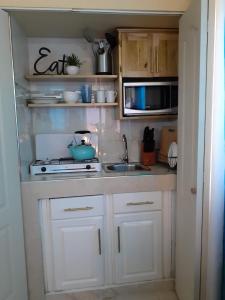 Spanish TownClarke's Luxurious Private Suite的一间带炉灶和微波炉的小厨房