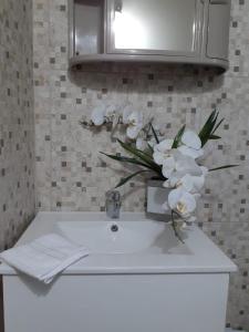 Spanish TownClarke's Luxurious Private Suite的浴室水槽上放着白色花瓶