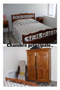 Gamarde-les-BainsGîte du Moulin的一间卧室配有一张大床和一把椅子