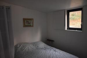 Panzoultbateau du moulin girault的一间卧室设有一张床和一个窗口