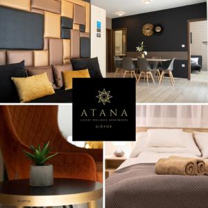 希欧福克ATANA Luxury Apartments的酒店客房 - 带一张床和用餐室