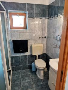 乔保克Éva Apartmanház 2的一间带卫生间和水槽的小浴室