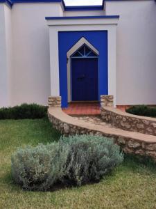 索维拉Dar Yanis的院子里有植物的房子上的一扇蓝色门