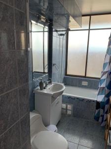 安托法加斯塔Departamento Amoblado Talca的浴室配有卫生间、盥洗盆和浴缸。