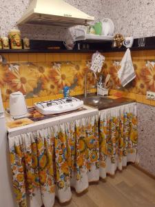 卡罗利诺-布加兹Гостевой дом Уют的带水槽的厨房台面和带水槽的台面