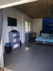 卢纳将军城Anajawan Island Beachfront Resort的一间卧室配有一张床和一台平面电视