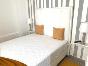 纳扎雷Duarte Houses - Casa T1 N - com vista mar的一张带两个枕头的白色床和窗户