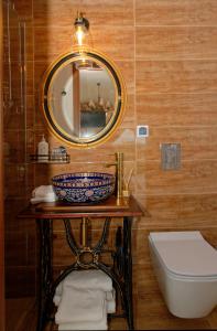 米科瓦伊基Czapla Stare Sady的一间带水槽、镜子和卫生间的浴室
