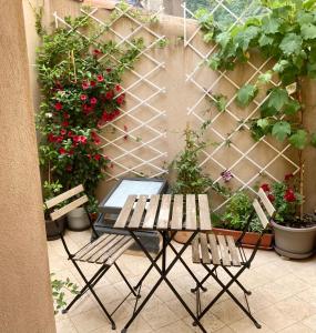 穆斯捷-圣玛丽Lou Mistral的庭院配有桌椅和植物