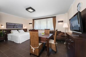 赫尔卡西布酒店的酒店客房设有一张床、一张书桌和一台电视机。
