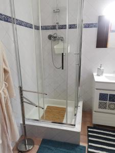 塞图巴尔Casa da Ti Bia的浴室里设有玻璃门淋浴