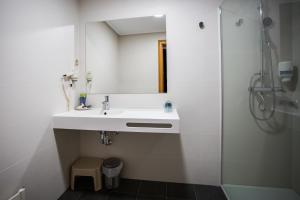 厄尔·布尔戈·德·奥斯马维耶雷二号酒店的白色的浴室设有水槽和淋浴。