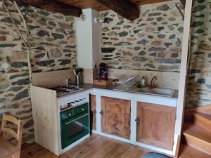 Le PertuisGîte Le p'tit nid de Riouffreyt的厨房配有炉灶和水槽