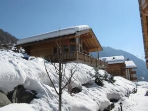 韦松纳Christoph STANDING & CALM chalet 10 pers by Alpvision Résidences的前面有树的雪覆盖小屋