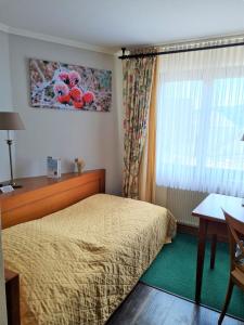 Waldbreitbach祖普特酒店的酒店客房设有床和窗户。