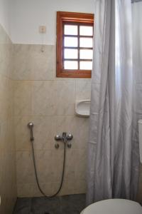 伊奥斯乔拉双子村庄旅馆的带淋浴、卫生间和窗户的浴室