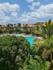 巴亚希贝Residencial Paraiso Bayahibe的享有棕榈树游泳池的景色