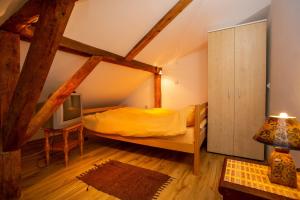 索科矿泉村Apartmani Stanojevic Sokobanja的阁楼上设有一间卧室,配有一张床和一台电视