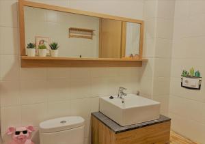贝纳斯克Apartamento IBÓN的一间带水槽、镜子和卫生间的浴室