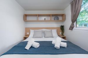 波雷奇Mobile Homes Banko in Bijela Uvala and Zelena laguna的一间卧室配有一张大床和两个枕头