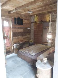 PradlevesChalet MariBru的木制客房内的一间卧室配有两张床