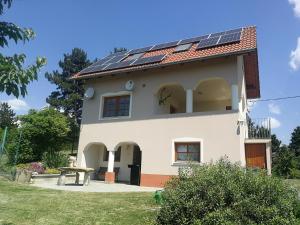 ReziBottyahát guesthouse的屋顶上设有太阳能电池板的房子