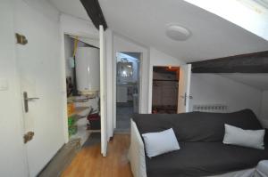 萨瑟纳日sassenage au pied du Vercors 2 appartements的客厅里设有一张灰色沙发