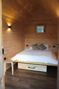 阿伊多夫什契纳Hiška-Glamping的小木屋内一间卧室,配有一张床