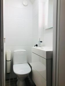 赫尔辛基Villa Alex的白色的浴室设有卫生间和水槽。
