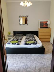 扎马迪银滩旅游度假酒店的一间卧室配有一张黑色床架床