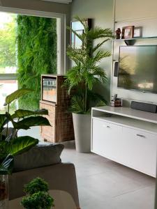 格拉瓦塔Flat 808 Villa Hípica的一间带电视和一些植物的客厅