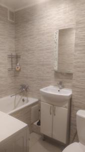 敖德萨Filatov apartment的浴室配有盥洗盆、卫生间和浴缸。