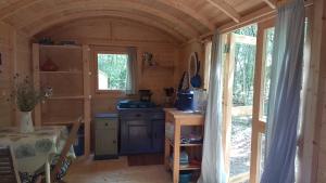 Sougères-en-PuisayeLovely 2-Bed shepherds hut in a Forest的一间带炉灶和窗户的小厨房