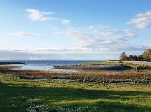巴利瓦根Monks Ballyvaughan的一片草地,背靠海洋