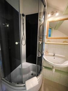弗罗茨瓦夫卡兹玛瑞姆酒店的带淋浴和盥洗盆的浴室
