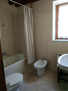 萨拉尔杜Pension casat的浴室配有卫生间、浴缸和水槽。