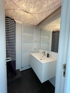 OriaLugano Lake, nido del cigno的浴室设有白色水槽和镜子