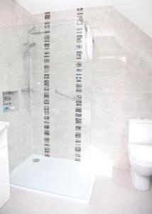 科克Willoughby House的带淋浴和卫生间的白色浴室