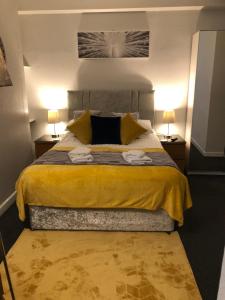 阿尼克乔治亚旅馆的一间卧室配有一张带黄床单和两盏灯的床。