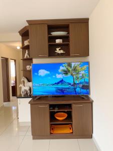 科恰班巴IDEAL ESPECIAL FAMILIAR的木质娱乐中心的平面电视