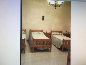 托雷苏达Casa Vacanze Daniela的一间卧室配有两张床和吊灯。