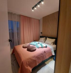 加茨比亚格拉Apartament Jastrzębia Góra的一间卧室配有一张带两个枕头的床