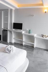 佩里萨Demilmar Luxury Suites的客厅配有白色家具和平面电视